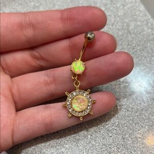 Gold Opal Belly Button Ring | Dangle Navel Jewelry | Boho Luxury